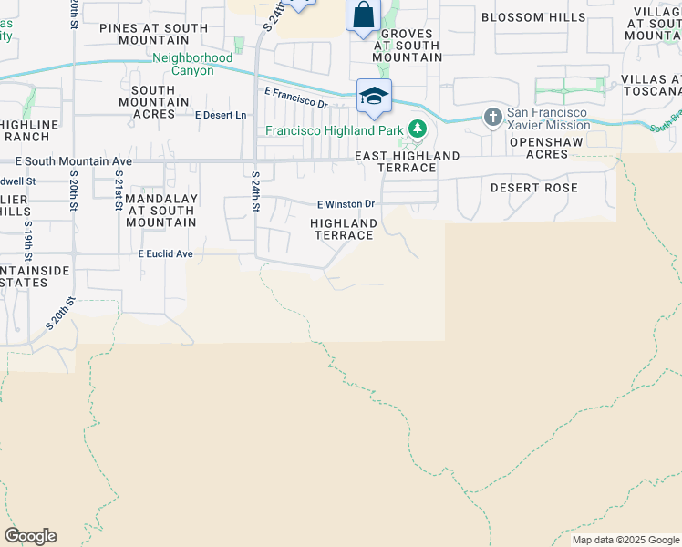 map of restaurants, bars, coffee shops, grocery stores, and more near 2570 East Valley View Drive in Phoenix