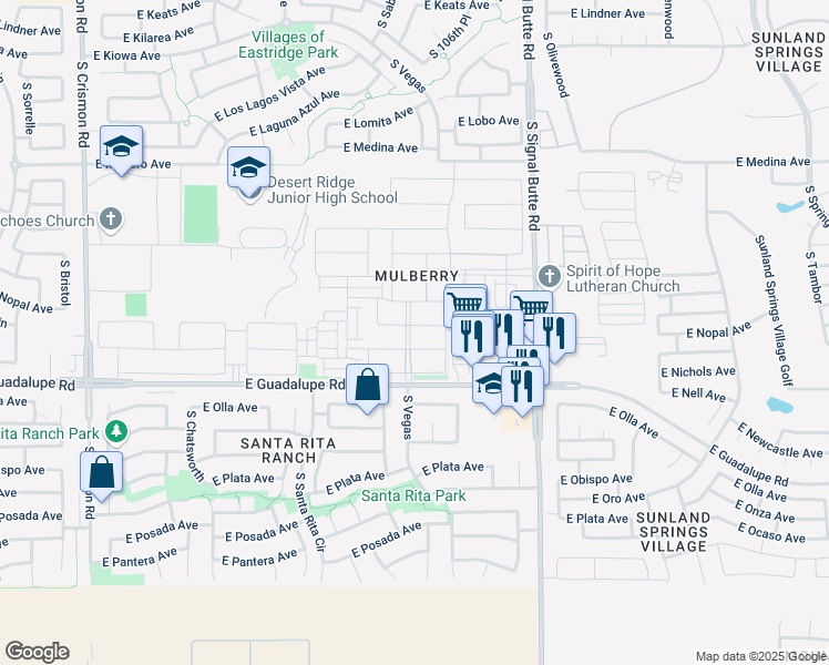 map of restaurants, bars, coffee shops, grocery stores, and more near 10555 East Nopal Avenue in Mesa