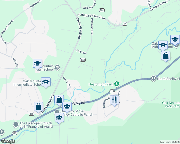 map of restaurants, bars, coffee shops, grocery stores, and more near 2909 Black Horse Bend in Birmingham