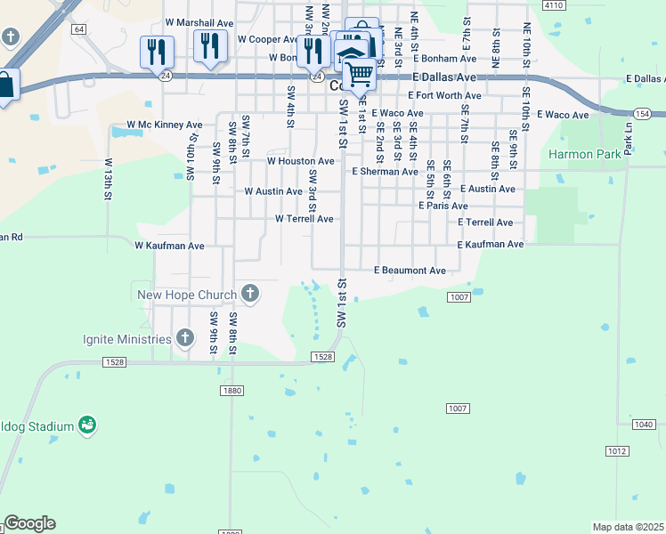 map of restaurants, bars, coffee shops, grocery stores, and more near 100 West Beaumont Avenue in Cooper