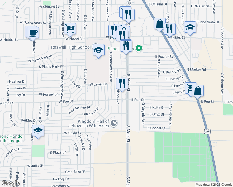 map of restaurants, bars, coffee shops, grocery stores, and more near 2008 South Richardson Avenue in Roswell