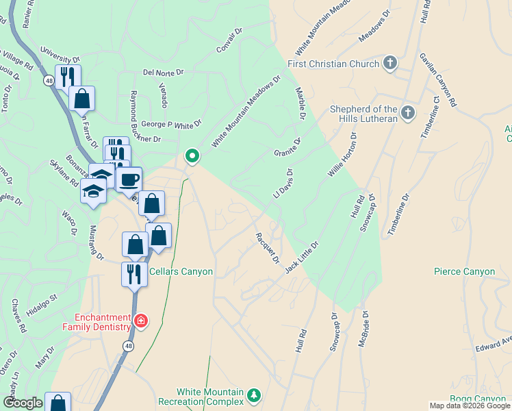 map of restaurants, bars, coffee shops, grocery stores, and more near 101 Granite Drive in Ruidoso