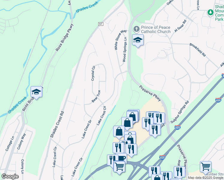 map of restaurants, bars, coffee shops, grocery stores, and more near 816 Lake Crest Drive in Birmingham