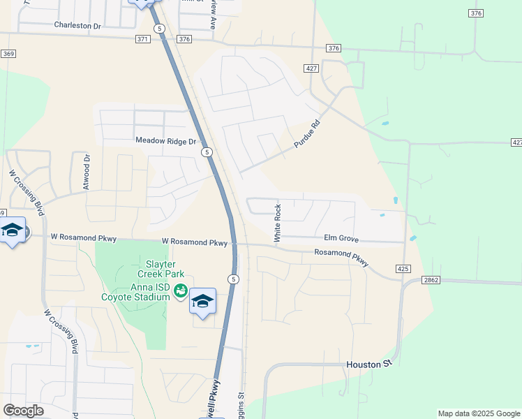 map of restaurants, bars, coffee shops, grocery stores, and more near 121 Chalk Road in Anna