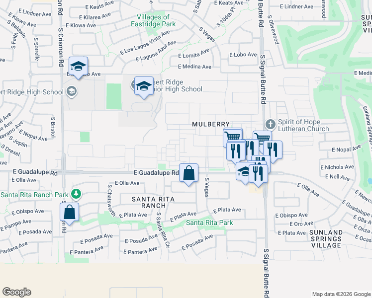 map of restaurants, bars, coffee shops, grocery stores, and more near 10515 East Nopal Avenue in Mesa