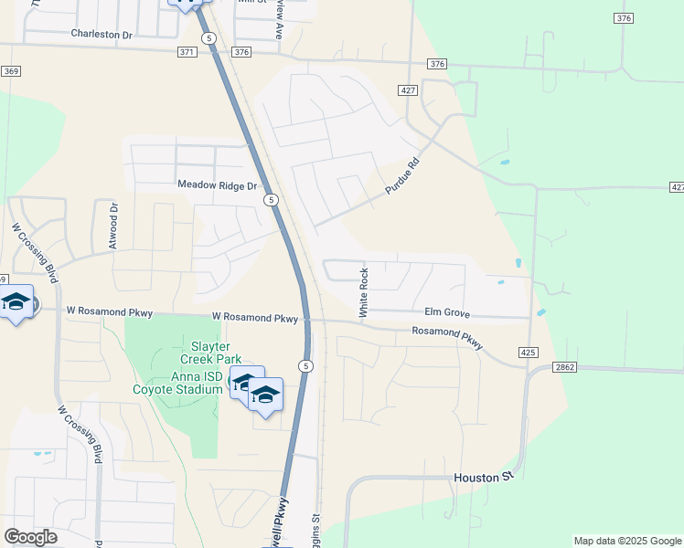 map of restaurants, bars, coffee shops, grocery stores, and more near 121 Chalk Road in Anna