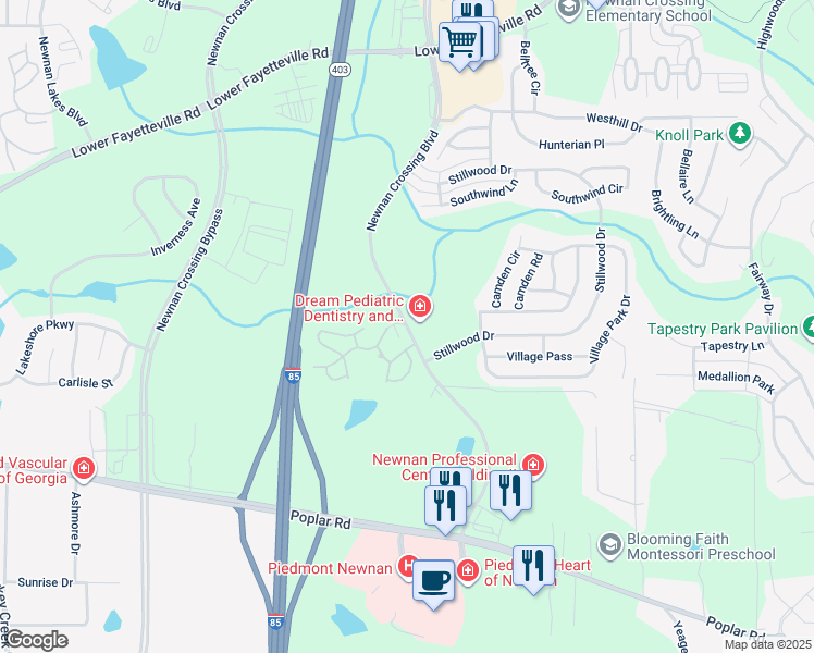 map of restaurants, bars, coffee shops, grocery stores, and more near 2019 Newnan Crossing Boulevard in Newnan
