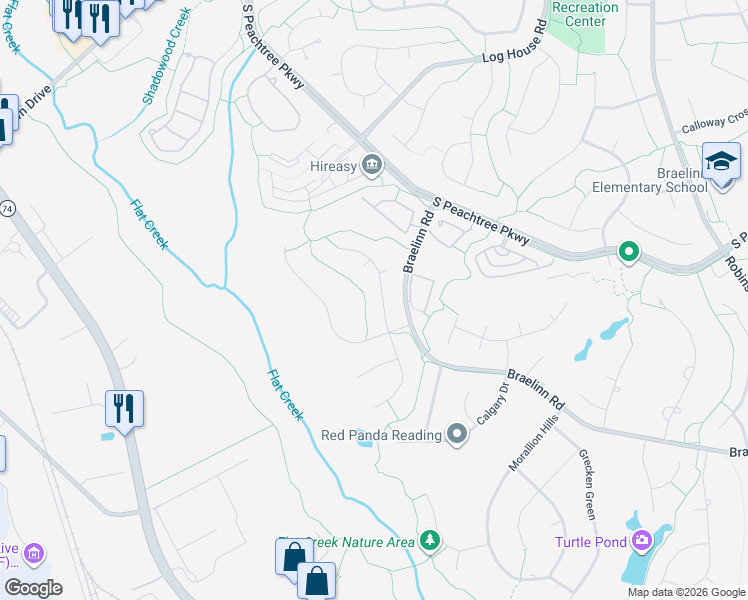 map of restaurants, bars, coffee shops, grocery stores, and more near 109 Crofts Corner in Peachtree City