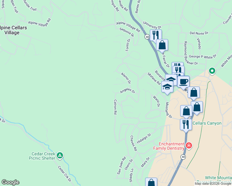 map of restaurants, bars, coffee shops, grocery stores, and more near 267 Angeles Drive in Ruidoso