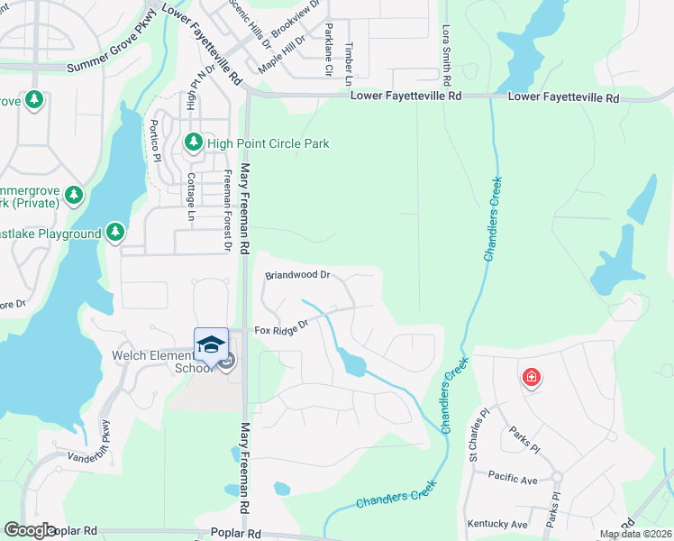 map of restaurants, bars, coffee shops, grocery stores, and more near 126 Briandwood Drive in Newnan