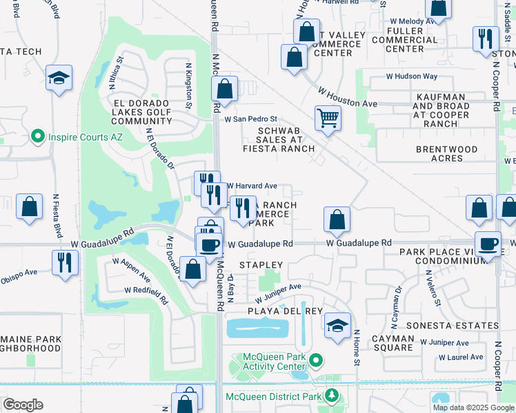 map of restaurants, bars, coffee shops, grocery stores, and more near 1482 West Scott Avenue in Gilbert