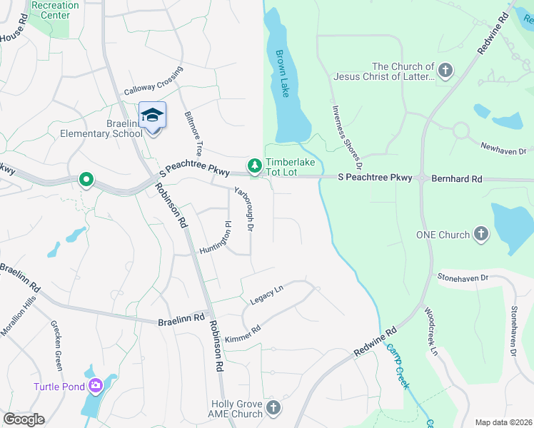 map of restaurants, bars, coffee shops, grocery stores, and more near 108 Merrywood Lane in Peachtree City