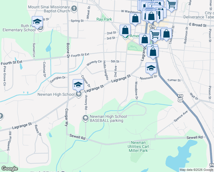 map of restaurants, bars, coffee shops, grocery stores, and more near 5 Watson Drive in Newnan