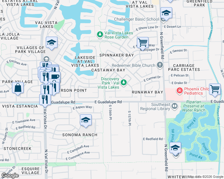 map of restaurants, bars, coffee shops, grocery stores, and more near 2009 East Cortez Drive in Gilbert