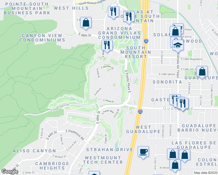 map of restaurants, bars, coffee shops, grocery stores, and more near 8801 South 48th Street in Phoenix