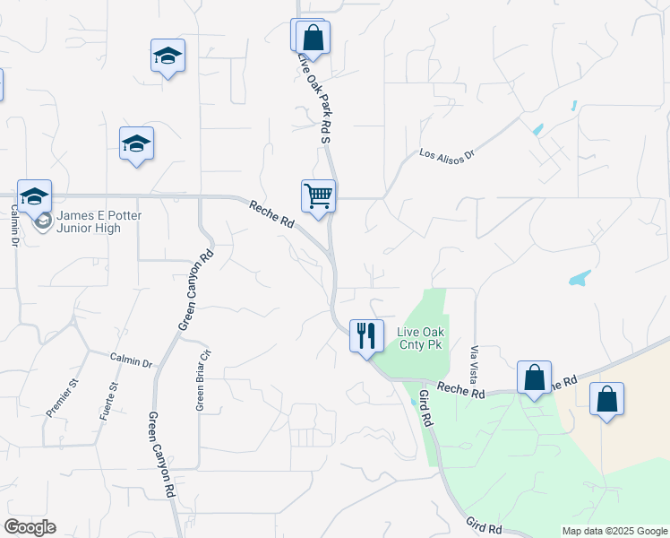 map of restaurants, bars, coffee shops, grocery stores, and more near Reche Road in Fallbrook