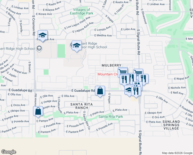 map of restaurants, bars, coffee shops, grocery stores, and more near 2714 South Valle Verde in Mesa