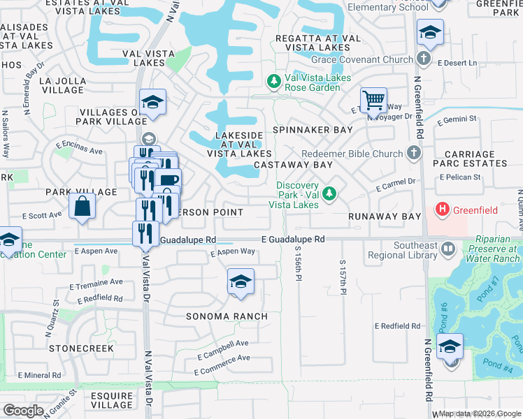 map of restaurants, bars, coffee shops, grocery stores, and more near 1917 East Anchor Drive in Gilbert