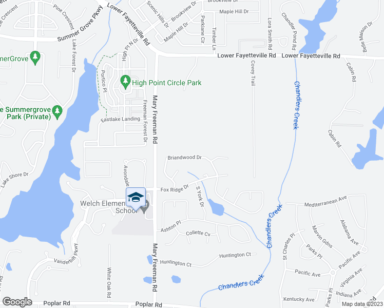 map of restaurants, bars, coffee shops, grocery stores, and more near 102 Briandwood Drive in Newnan