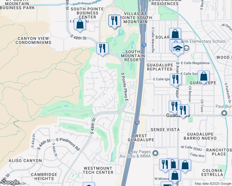 map of restaurants, bars, coffee shops, grocery stores, and more near 5044 East Siesta Drive in Phoenix