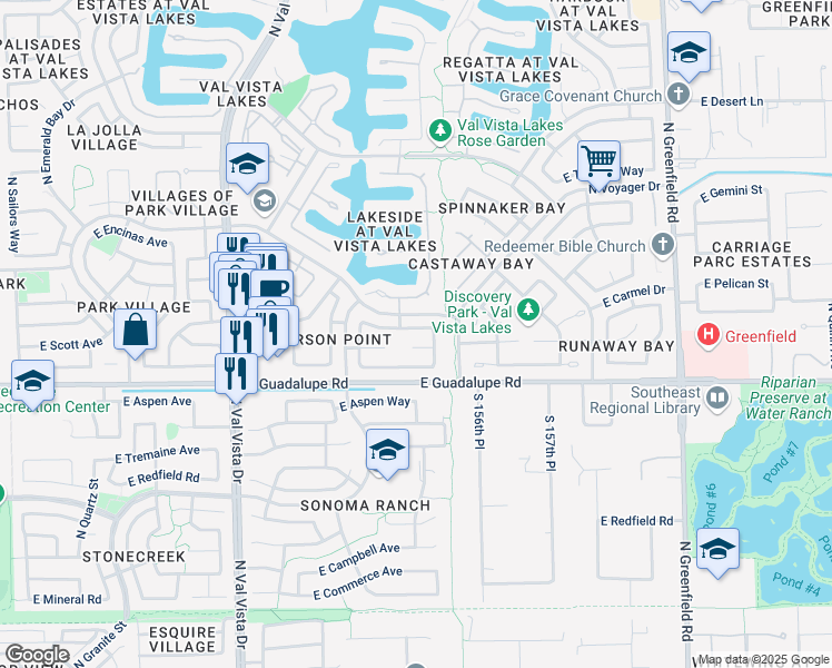 map of restaurants, bars, coffee shops, grocery stores, and more near 1926 East Cortez Drive in Gilbert