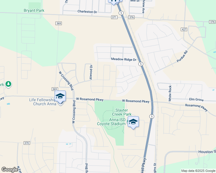 map of restaurants, bars, coffee shops, grocery stores, and more near Harbor Oaks Drive in Anna