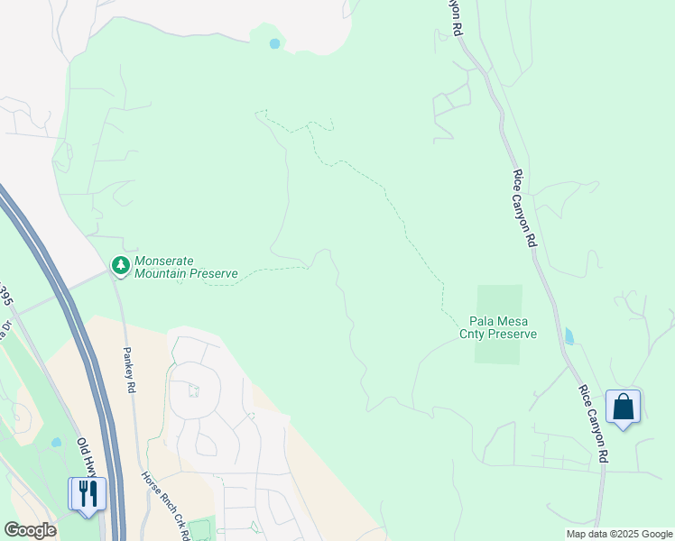 map of restaurants, bars, coffee shops, grocery stores, and more near Pala Mesa Mountain Drive in San Diego County