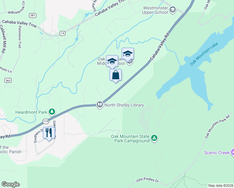 map of restaurants, bars, coffee shops, grocery stores, and more near 5900 Waterscape Pass in Hoover