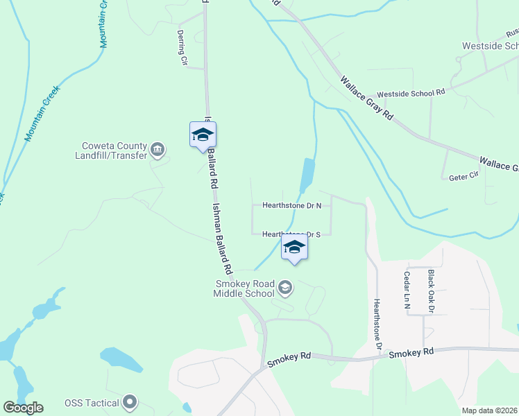 map of restaurants, bars, coffee shops, grocery stores, and more near 50 Hearthstone Drive in Newnan