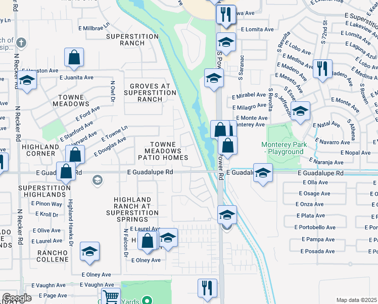 map of restaurants, bars, coffee shops, grocery stores, and more near 4776 East Guadalupe Road in Gilbert