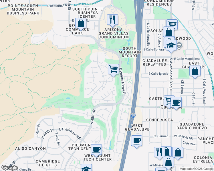 map of restaurants, bars, coffee shops, grocery stores, and more near 8821 South 48th Street in Phoenix