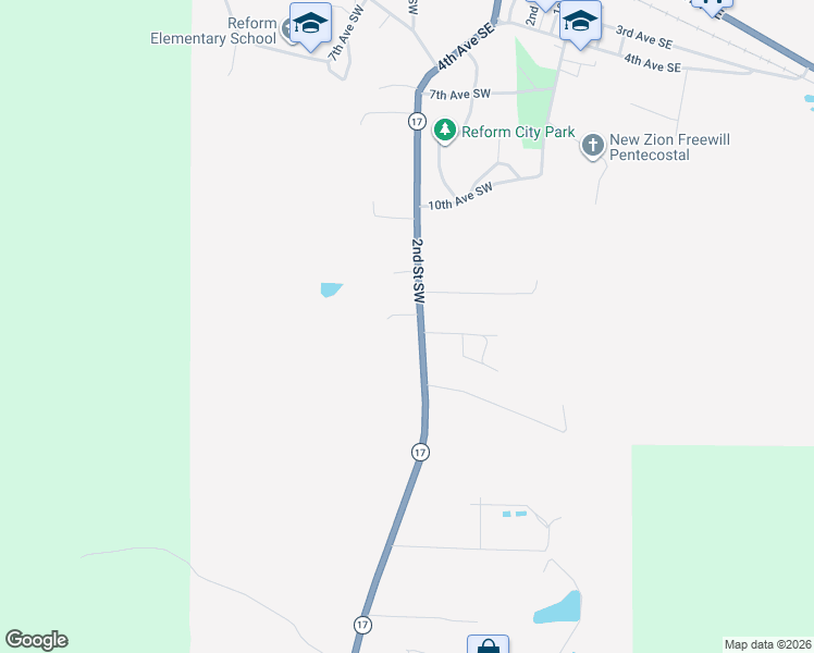 map of restaurants, bars, coffee shops, grocery stores, and more near 2nd Street South in Reform