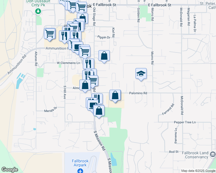 map of restaurants, bars, coffee shops, grocery stores, and more near 267 Vía Cassandra in Fallbrook