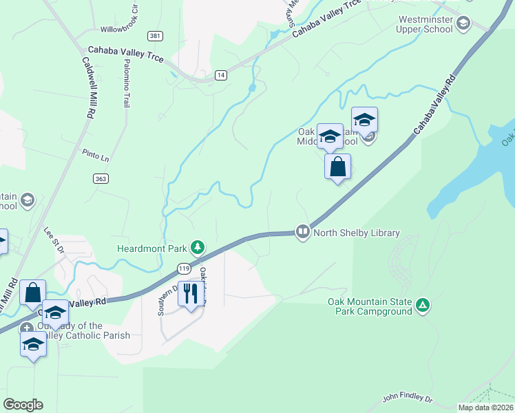 map of restaurants, bars, coffee shops, grocery stores, and more near 5296-5322 Cahaba Valley Road in Birmingham