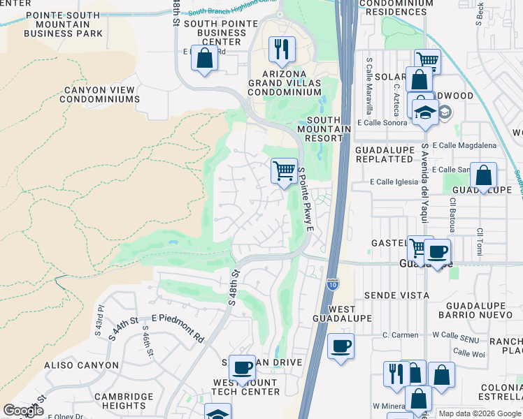 map of restaurants, bars, coffee shops, grocery stores, and more near 8821 South 48th Street in Phoenix