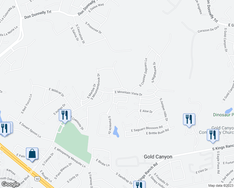 map of restaurants, bars, coffee shops, grocery stores, and more near 8380 East Golden Cholla Drive in Gold Canyon