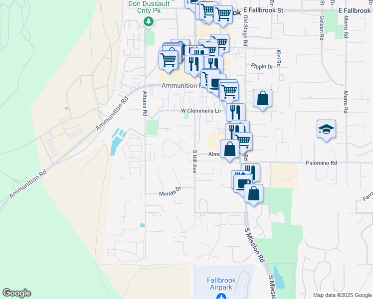 map of restaurants, bars, coffee shops, grocery stores, and more near 369 Poets Square in Fallbrook