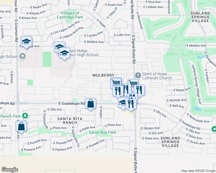 map of restaurants, bars, coffee shops, grocery stores, and more near 10619 East Nopal Avenue in Mesa