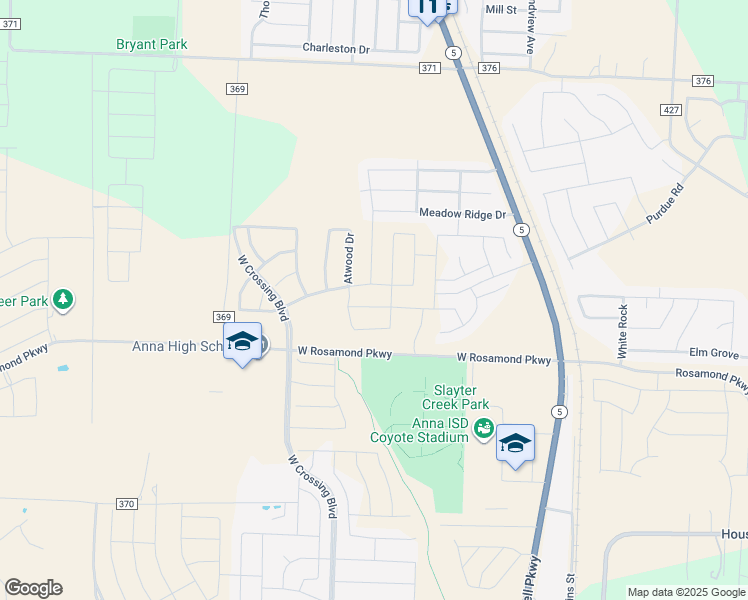 map of restaurants, bars, coffee shops, grocery stores, and more near West Rosamond Parkway in Anna