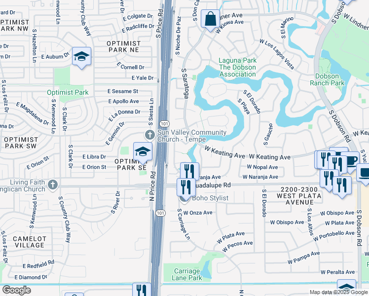 map of restaurants, bars, coffee shops, grocery stores, and more near 2731 West Natal Circle in Mesa