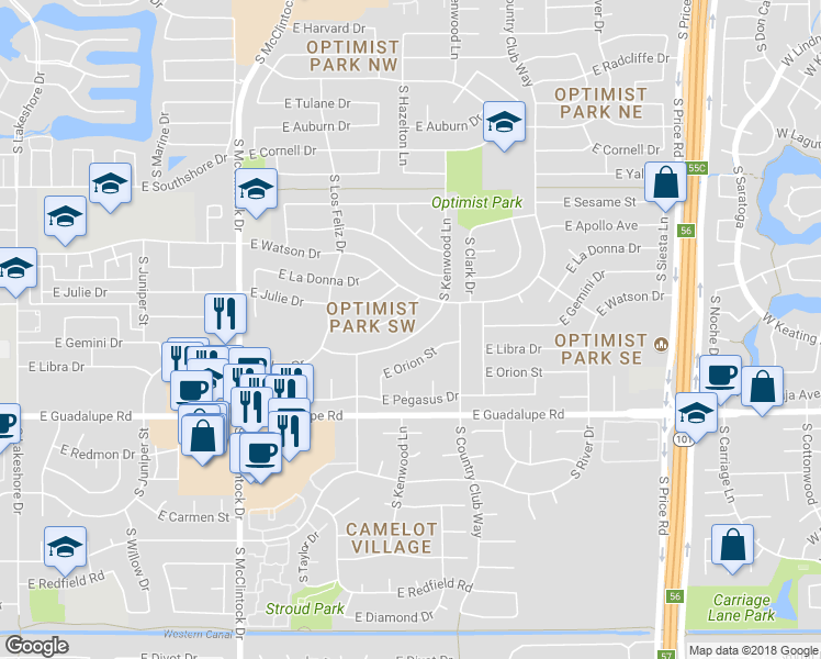 map of restaurants, bars, coffee shops, grocery stores, and more near 1919 East Libra Drive in Tempe