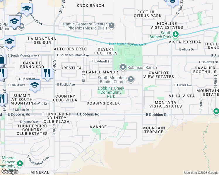 map of restaurants, bars, coffee shops, grocery stores, and more near 1202 East Gwen Street in Phoenix