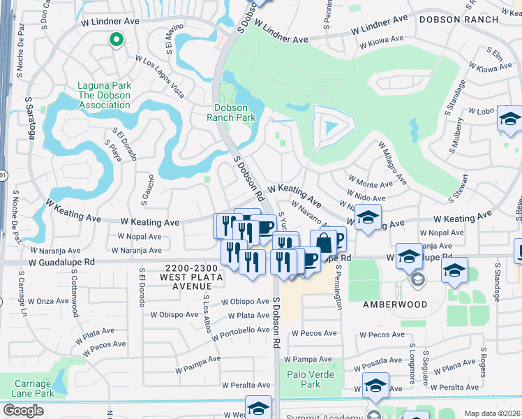 map of restaurants, bars, coffee shops, grocery stores, and more near 2743 South Santa Barbara in Mesa