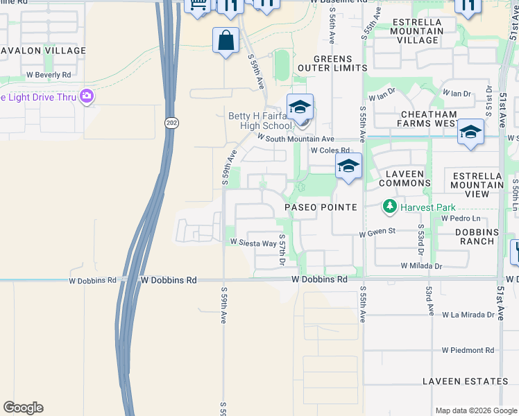 map of restaurants, bars, coffee shops, grocery stores, and more near 5741 West Pedro Lane in Phoenix