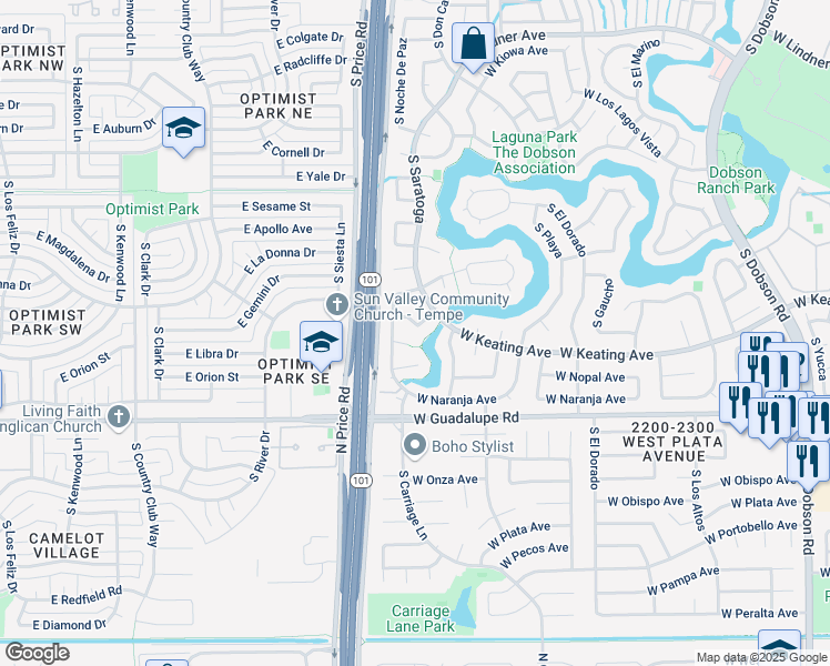 map of restaurants, bars, coffee shops, grocery stores, and more near 2731 West Natal Circle in Mesa