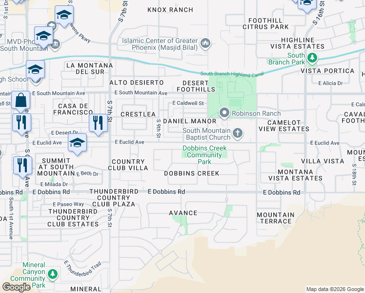 map of restaurants, bars, coffee shops, grocery stores, and more near 1114 East Gwen Street in Phoenix