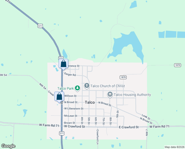 map of restaurants, bars, coffee shops, grocery stores, and more near 408 5th Street in Talco