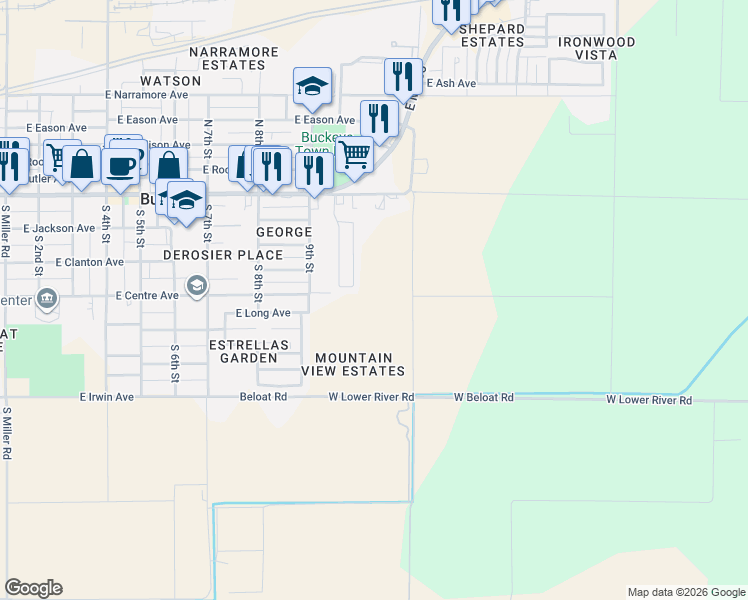 map of restaurants, bars, coffee shops, grocery stores, and more near 24362 West Amabisca Avenue in Buckeye