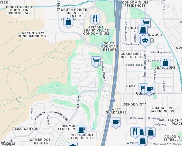 map of restaurants, bars, coffee shops, grocery stores, and more near 5044 East Siesta Drive in Phoenix