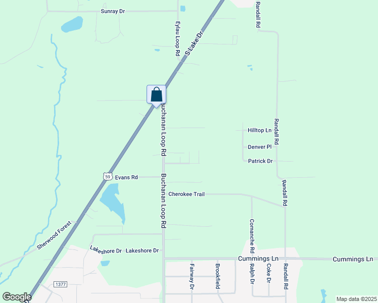 map of restaurants, bars, coffee shops, grocery stores, and more near Private Road 25164 in Bowie County